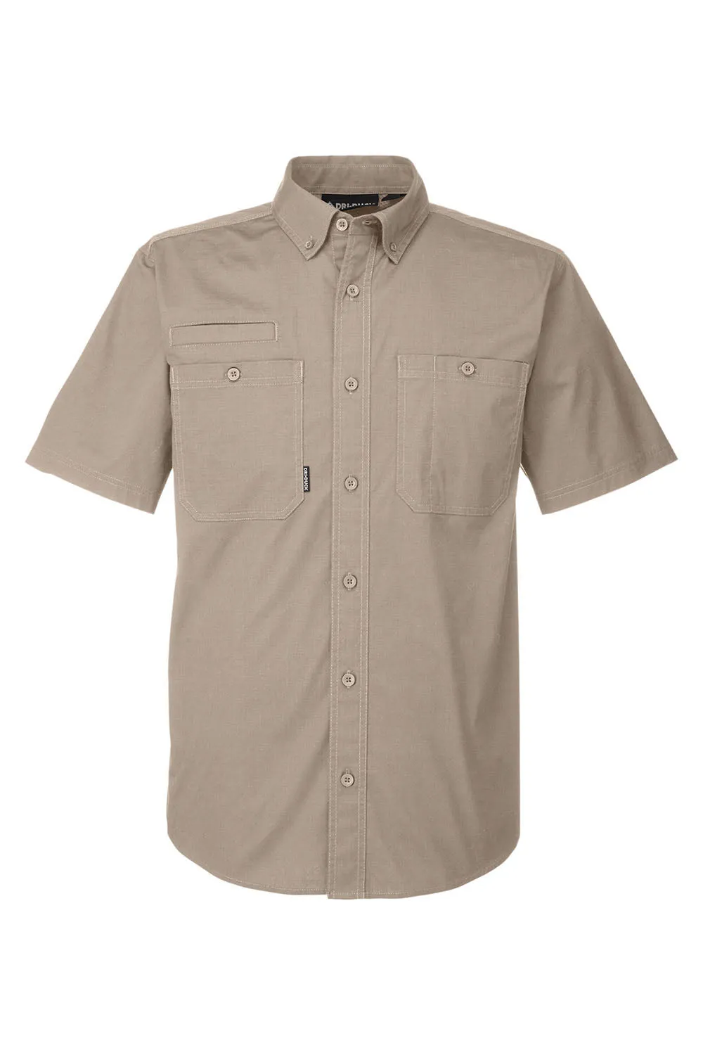 Dri Duck Mens Craftsman Ripstop Short Sleeve Button Down Shirt w/ Double Pockets - Rope Brown