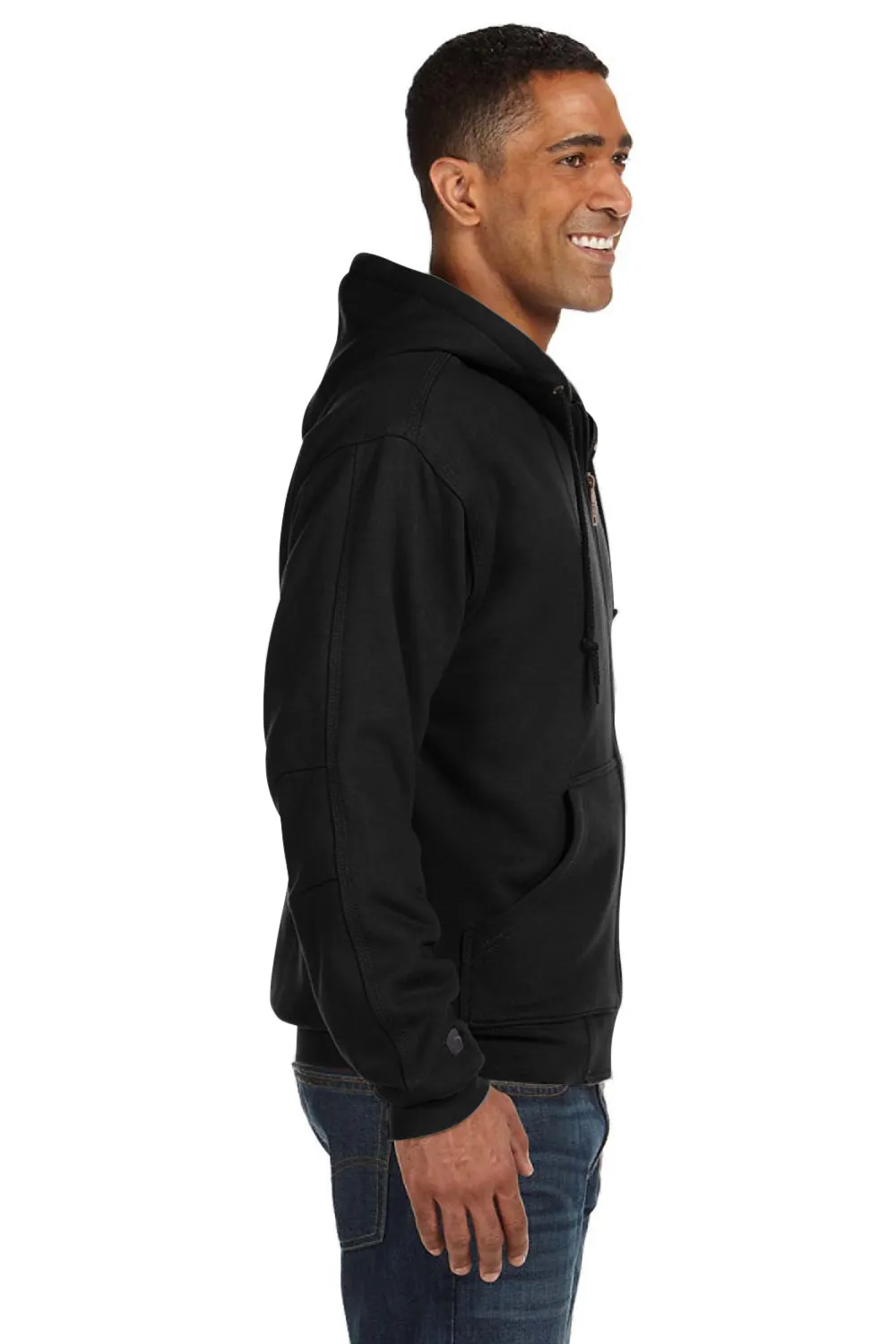 Dri Duck Mens Crossfire PowerFleece Full Zip Hooded Sweatshirt Hoodie w/ Pockets - Black