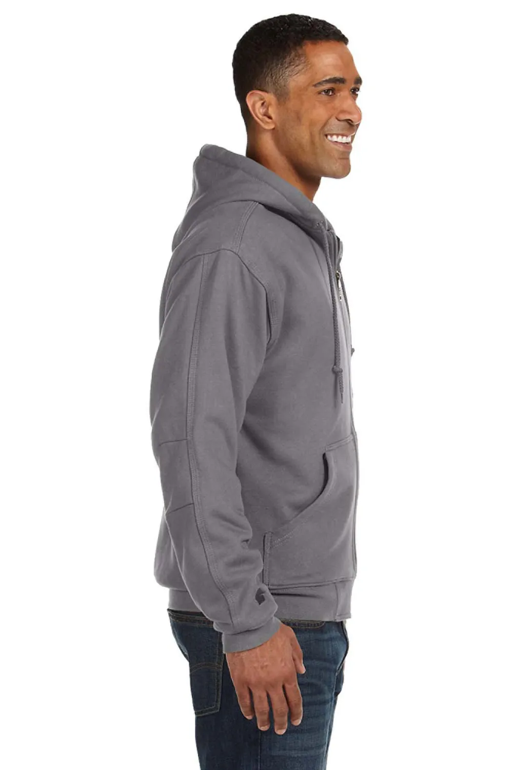 Dri Duck Mens Crossfire PowerFleece Full Zip Hooded Sweatshirt Hoodie w/ Pockets - Dark Oxford Grey