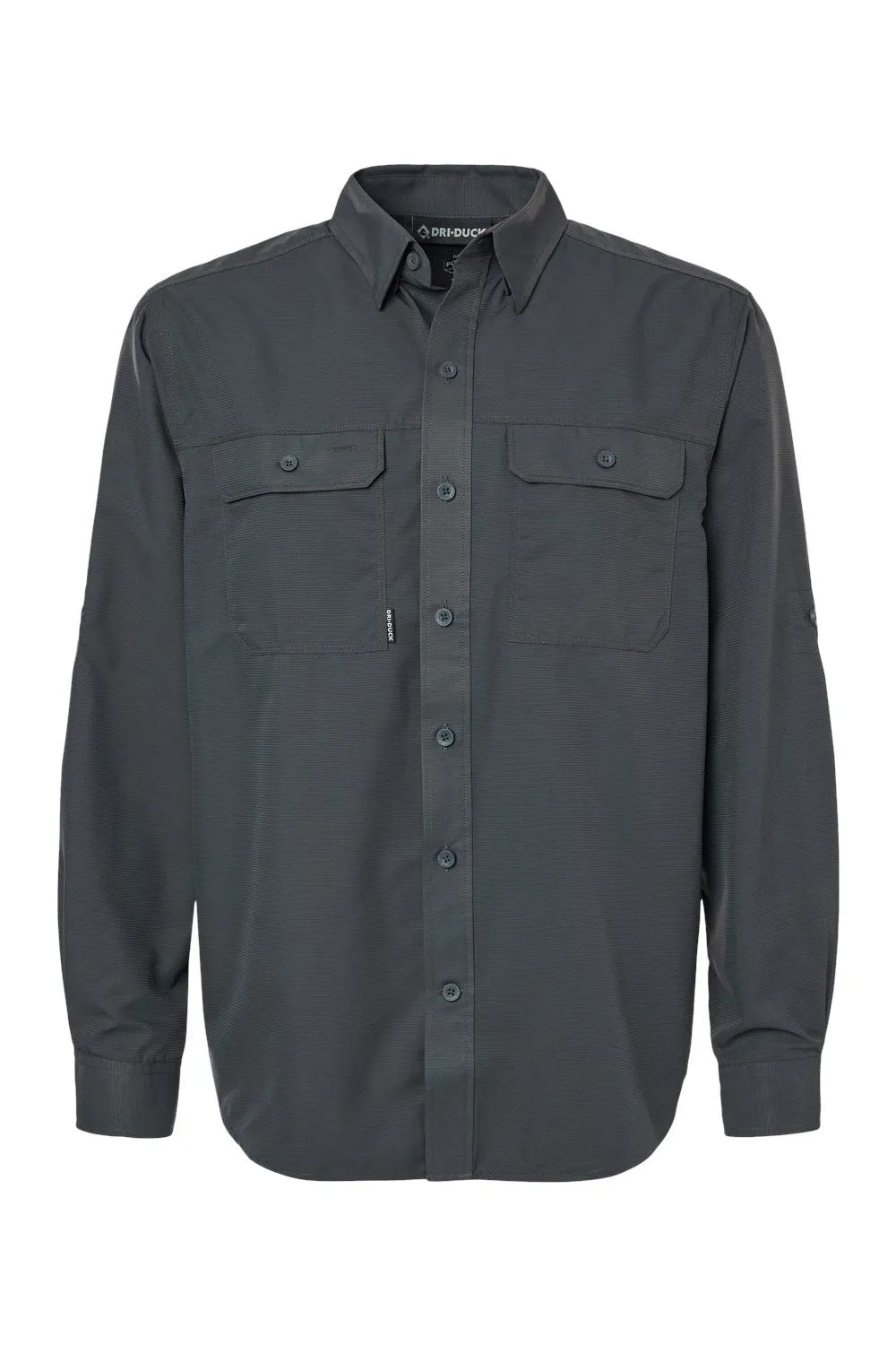 Dri Duck Mens Crossroad UPF 50  Long Sleeve Button Down Shirt w/ Double Pockets - Charcoal Grey