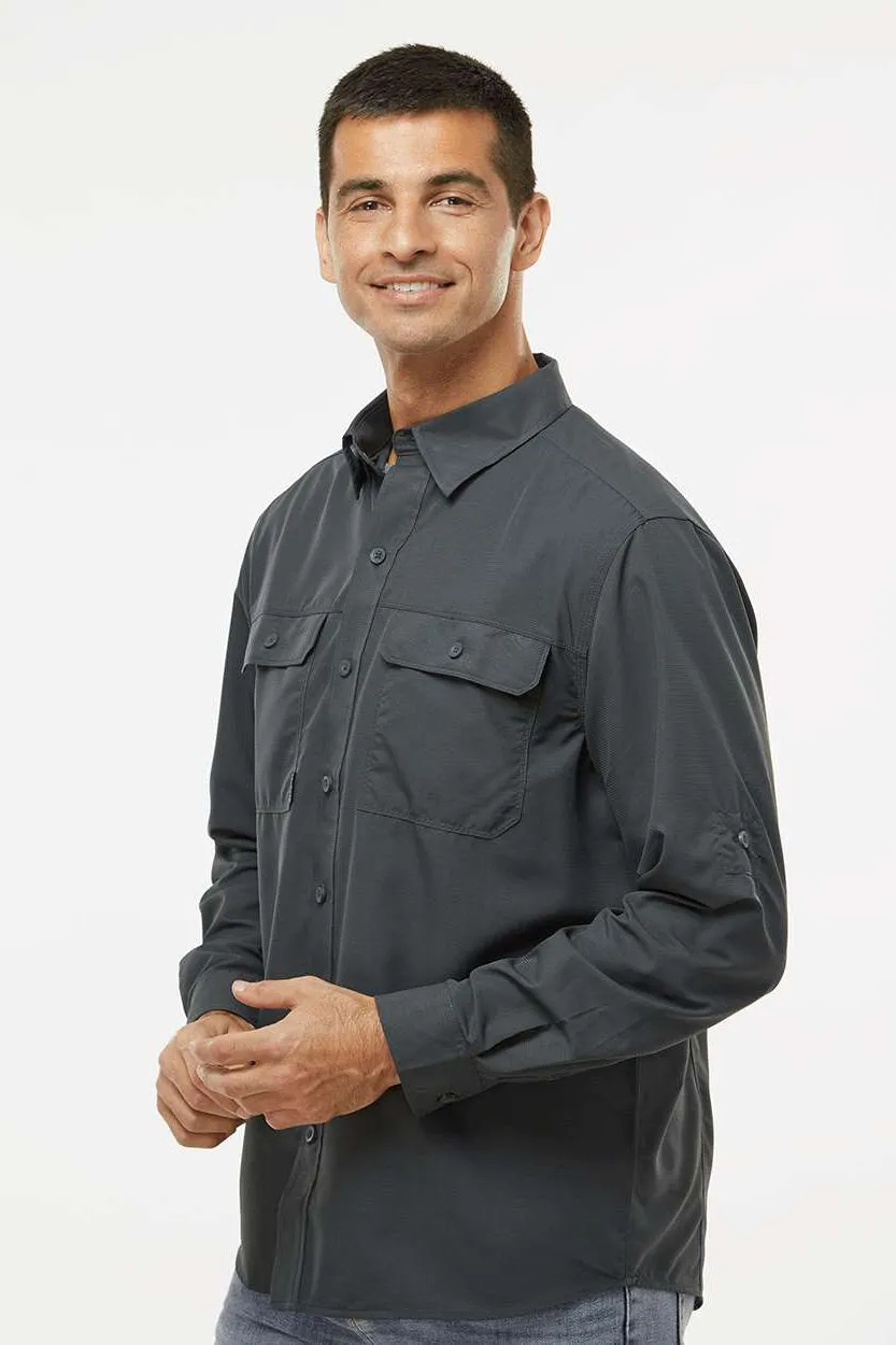 Dri Duck Mens Crossroad UPF 50  Long Sleeve Button Down Shirt w/ Double Pockets - Charcoal Grey