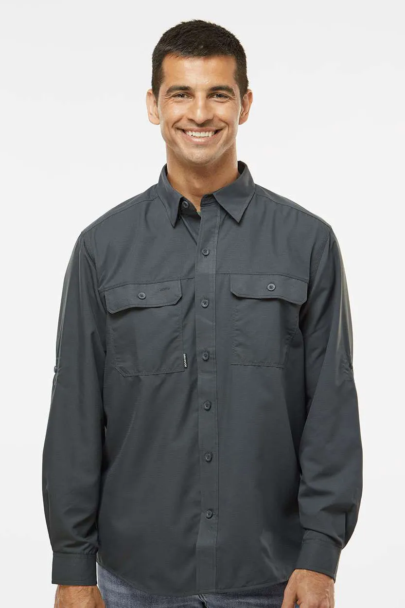 Dri Duck Mens Crossroad UPF 50  Long Sleeve Button Down Shirt w/ Double Pockets - Charcoal Grey