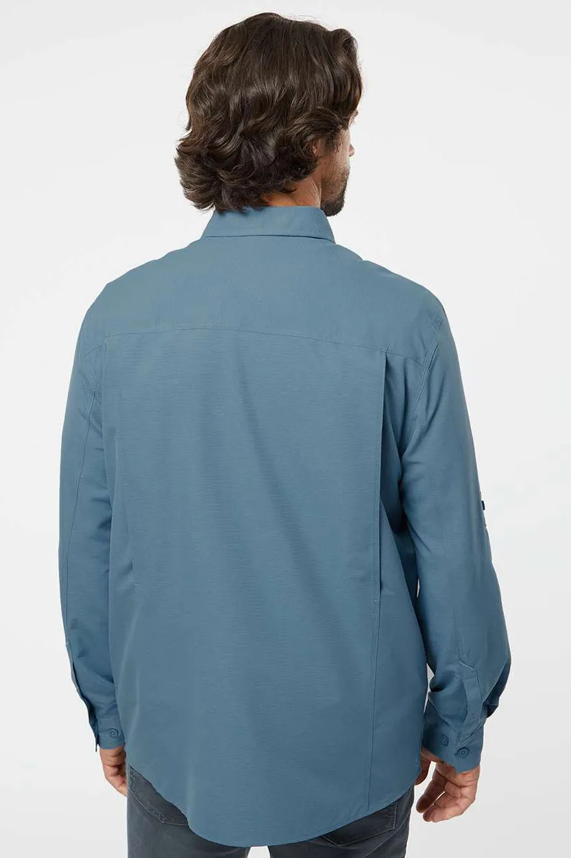 Dri Duck Mens Crossroad UPF 50  Long Sleeve Button Down Shirt w/ Double Pockets - Slate Blue