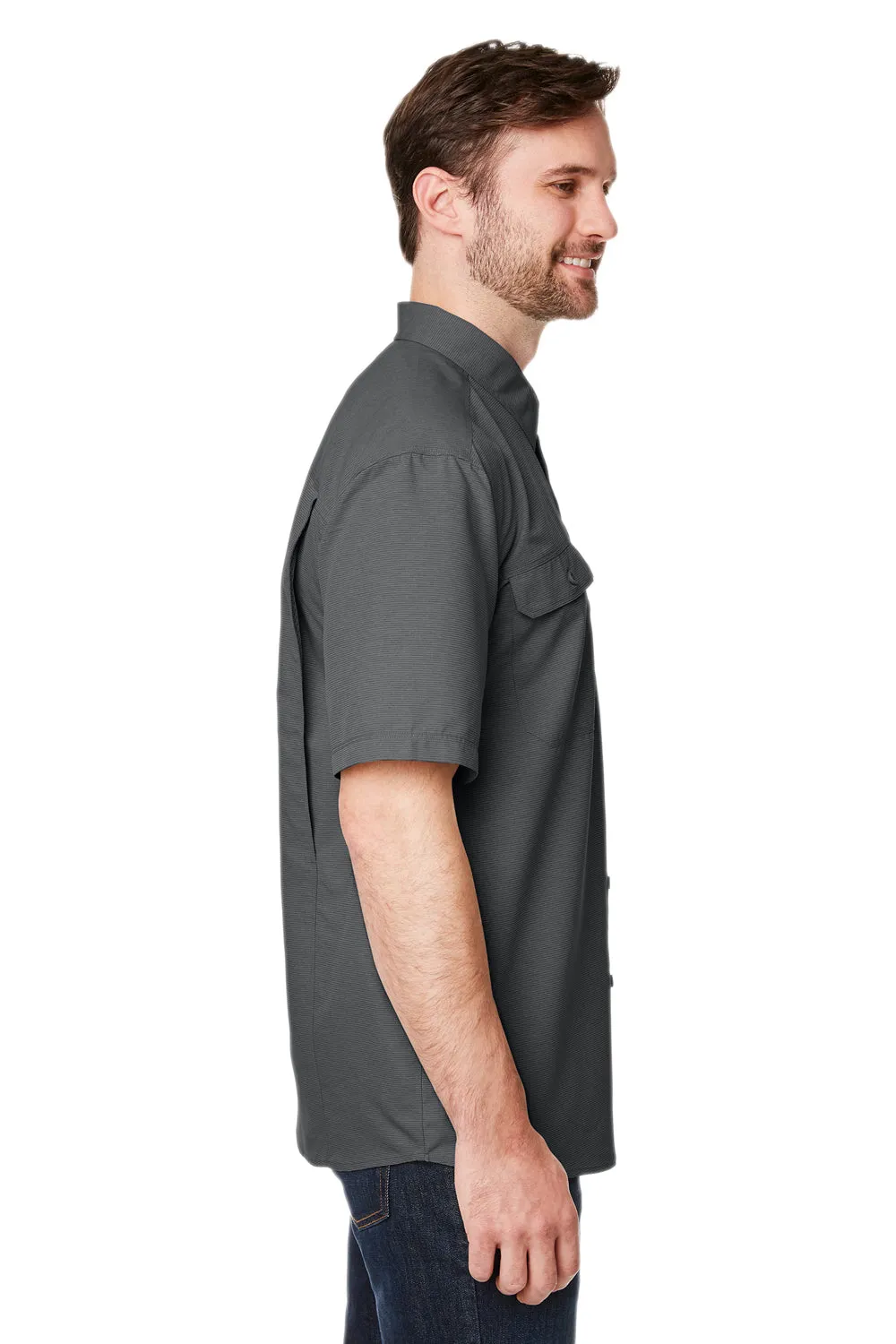 Dri Duck Mens Crossroad UPF 50  Short Sleeve Button Down Shirt w/ Double Pockets - Charcoal Grey