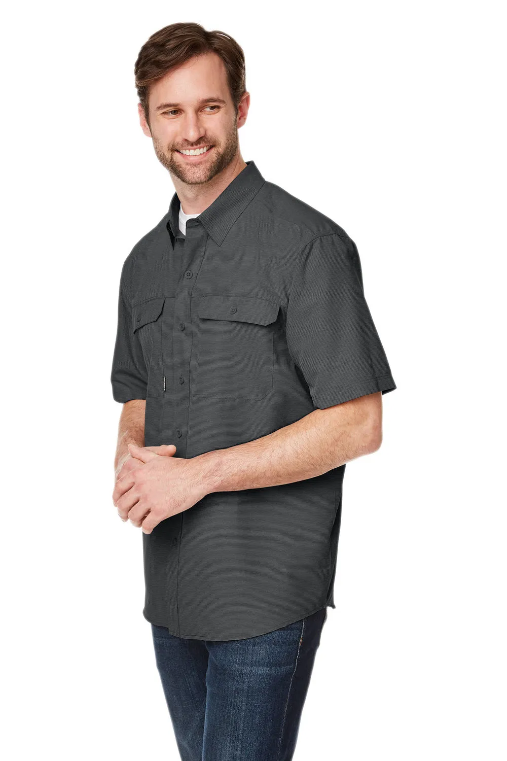 Dri Duck Mens Crossroad UPF 50  Short Sleeve Button Down Shirt w/ Double Pockets - Charcoal Grey