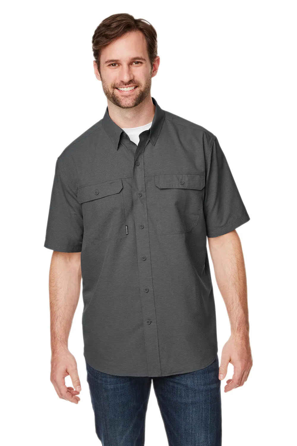 Dri Duck Mens Crossroad UPF 50  Short Sleeve Button Down Shirt w/ Double Pockets - Charcoal Grey