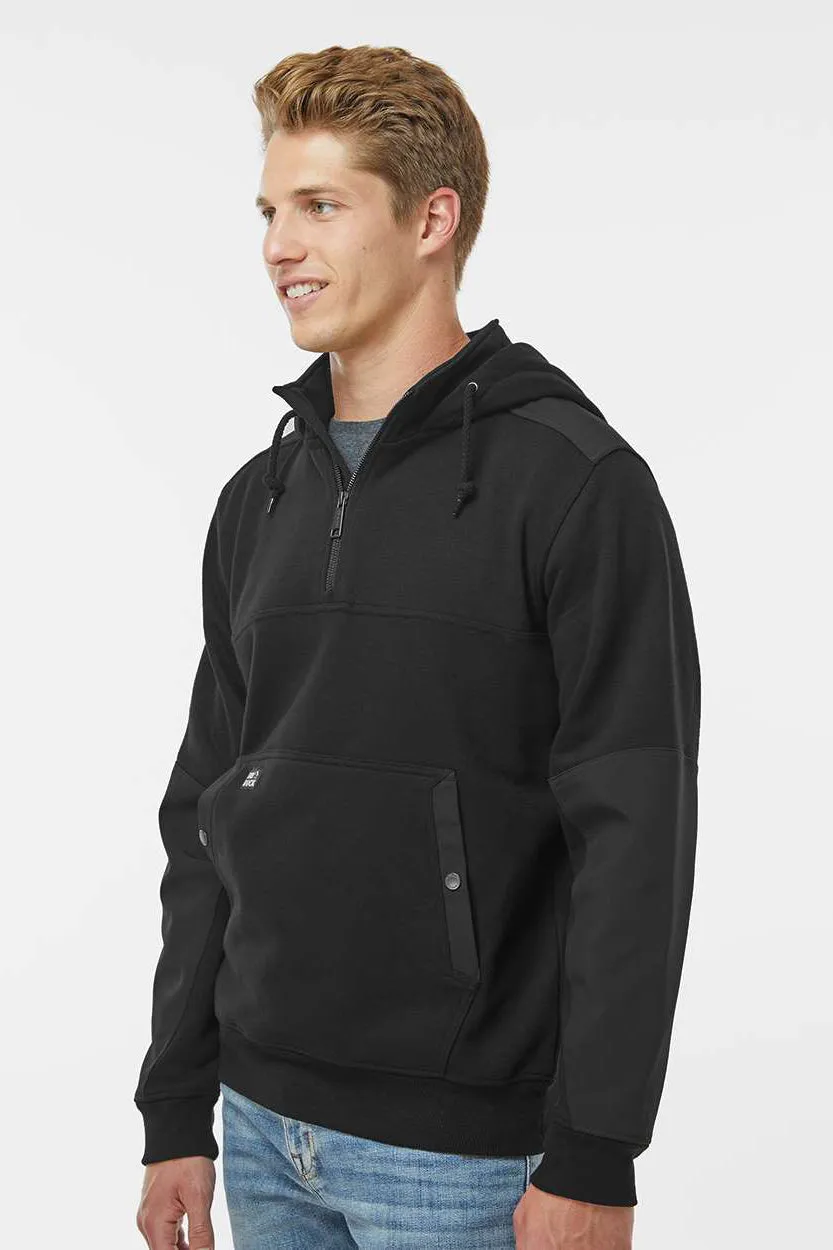 Dri Duck Mens Mission Fleece Water Resistant 1/4 Zip Hooded Sweatshirt Hoodie w/ Pouch Pocket - Black