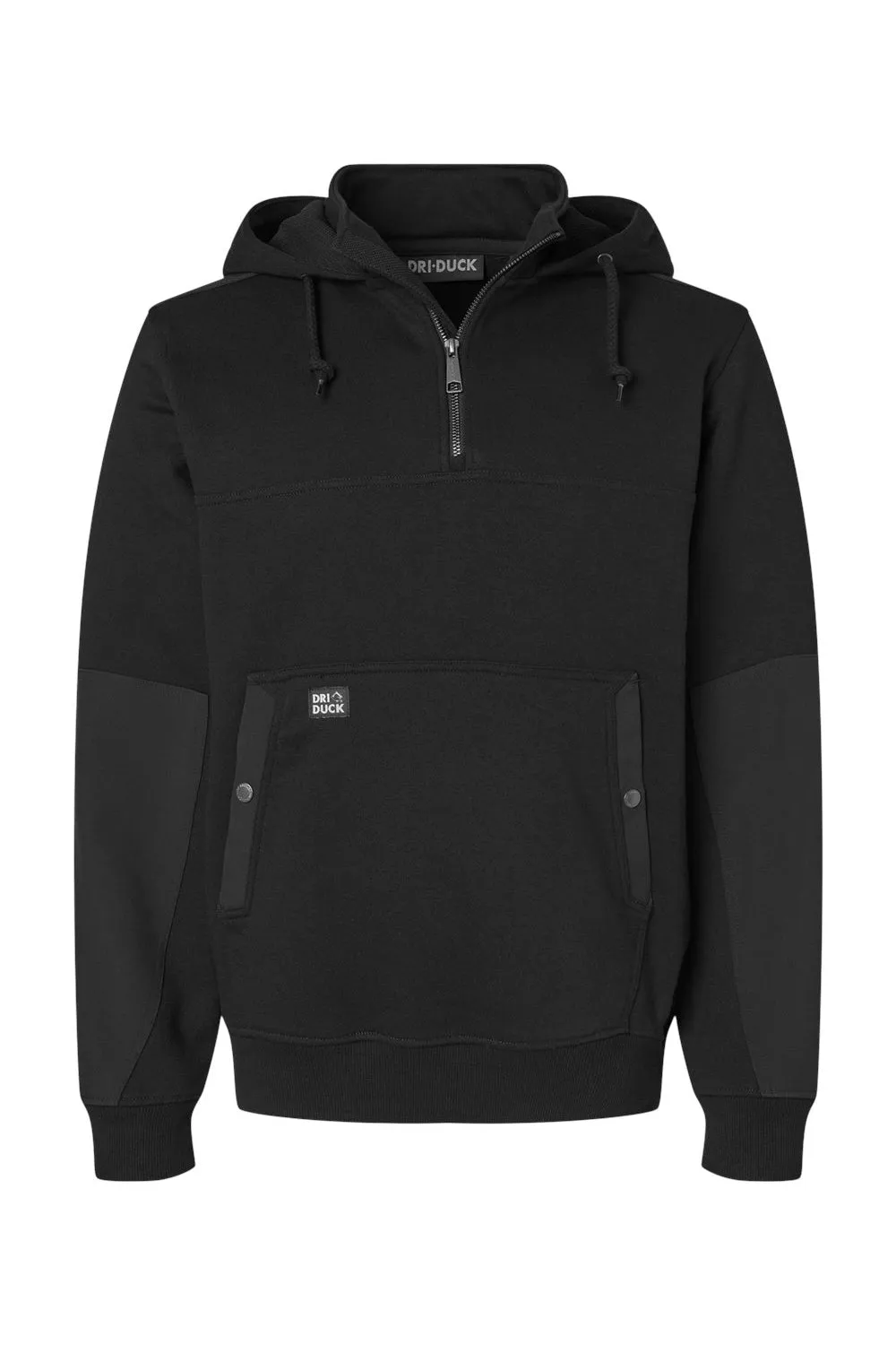 Dri Duck Mens Mission Fleece Water Resistant 1/4 Zip Hooded Sweatshirt Hoodie w/ Pouch Pocket - Black