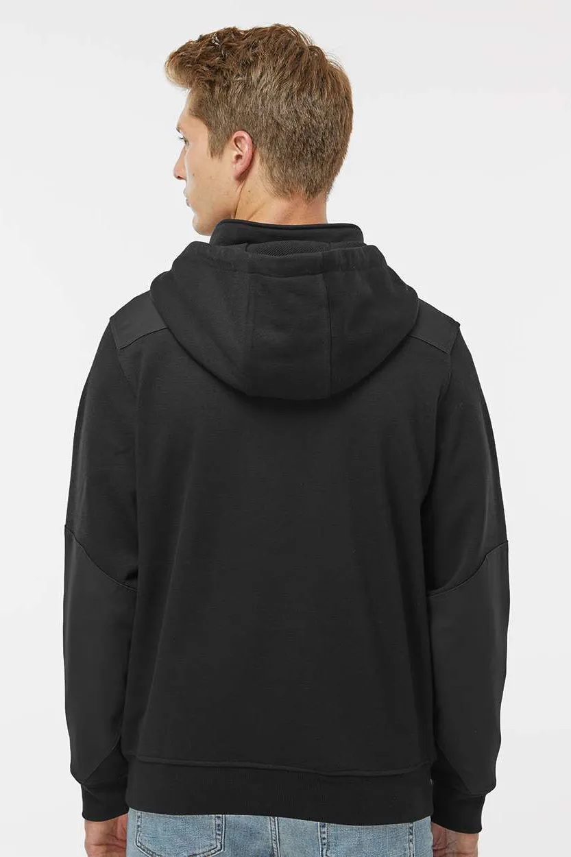 Dri Duck Mens Mission Fleece Water Resistant 1/4 Zip Hooded Sweatshirt Hoodie w/ Pouch Pocket - Black