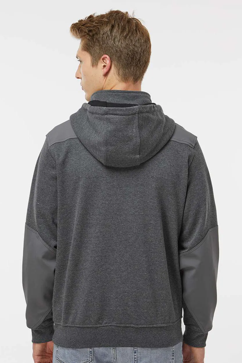 Dri Duck Mens Mission Fleece Water Resistant 1/4 Zip Hooded Sweatshirt Hoodie w/ Pouch Pocket - Dark Oxford Grey