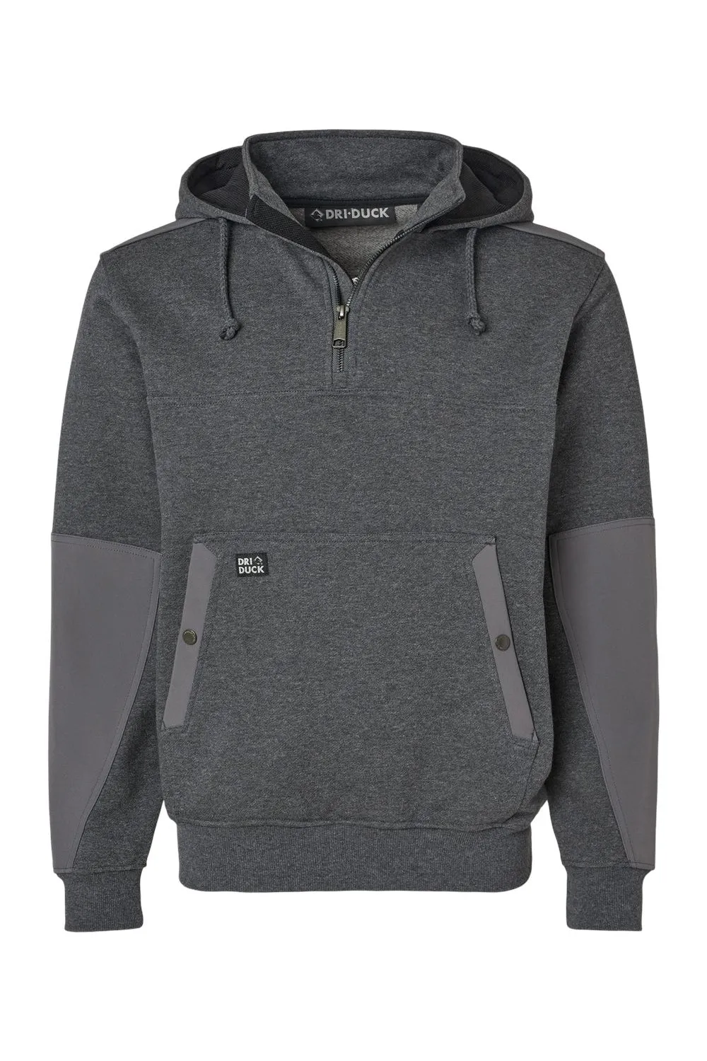Dri Duck Mens Mission Fleece Water Resistant 1/4 Zip Hooded Sweatshirt Hoodie w/ Pouch Pocket - Dark Oxford Grey