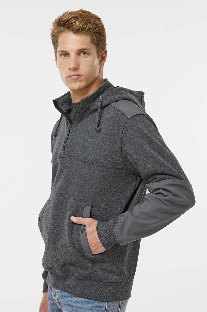 Dri Duck Mens Mission Fleece Water Resistant 1/4 Zip Hooded Sweatshirt Hoodie w/ Pouch Pocket - Dark Oxford Grey