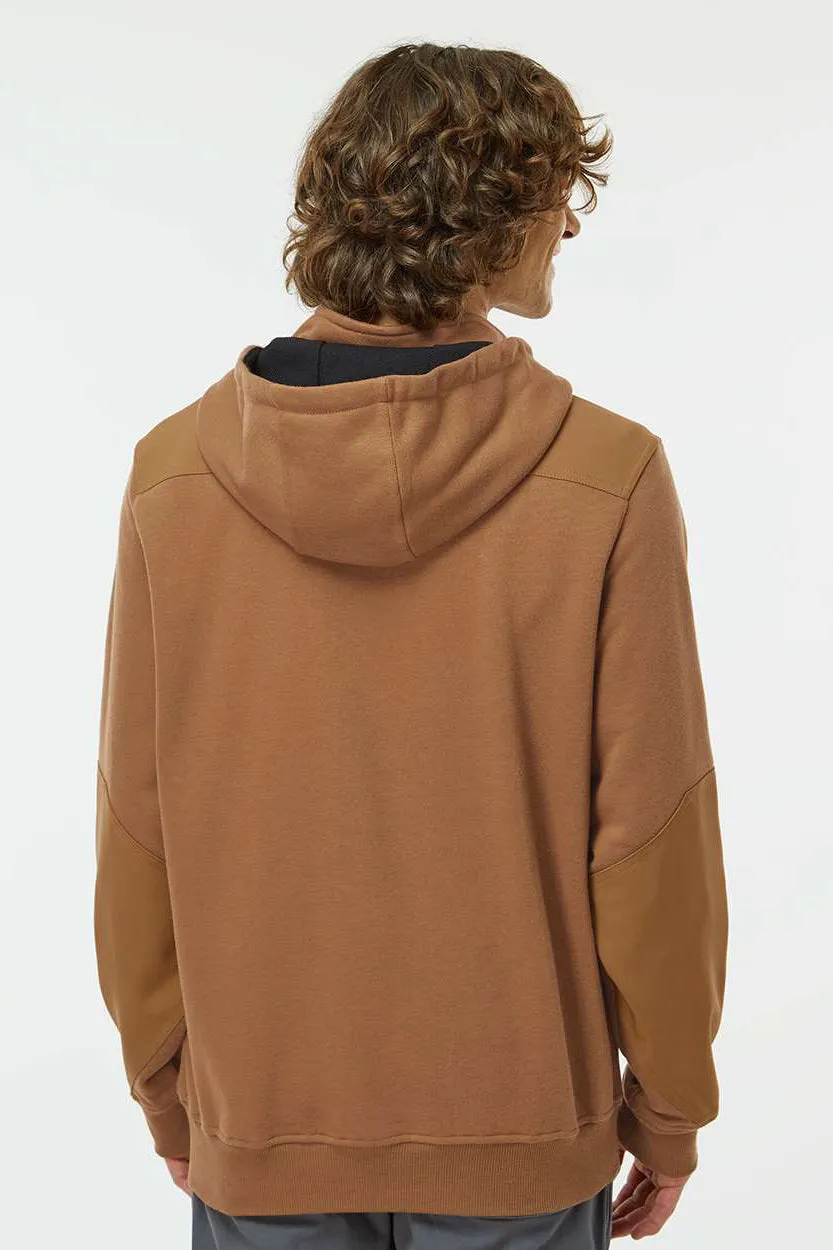 Dri Duck Mens Mission Fleece Water Resistant 1/4 Zip Hooded Sweatshirt Hoodie w/ Pouch Pocket - Saddle Brown