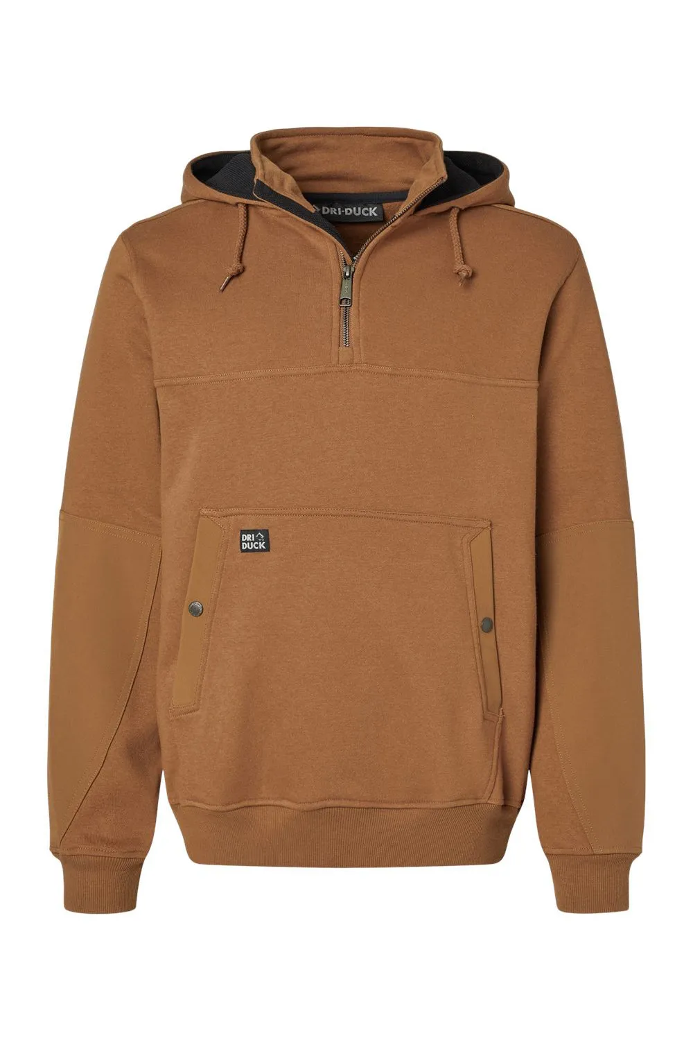Dri Duck Mens Mission Fleece Water Resistant 1/4 Zip Hooded Sweatshirt Hoodie w/ Pouch Pocket - Saddle Brown