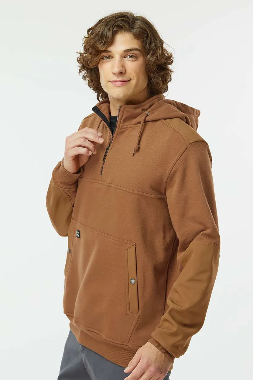 Dri Duck Mens Mission Fleece Water Resistant 1/4 Zip Hooded Sweatshirt Hoodie w/ Pouch Pocket - Saddle Brown