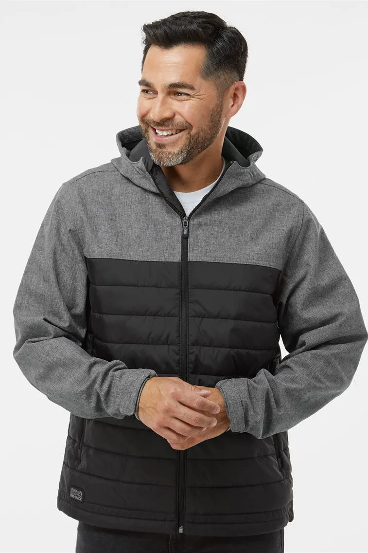 Dri Duck Mens Pinnacle Water Resistant Puffer Full Zip Hooded Jacket - Heather Black/Black