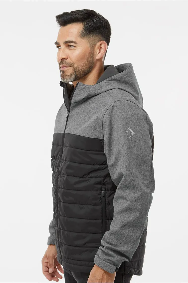Dri Duck Mens Pinnacle Water Resistant Puffer Full Zip Hooded Jacket - Heather Black/Black