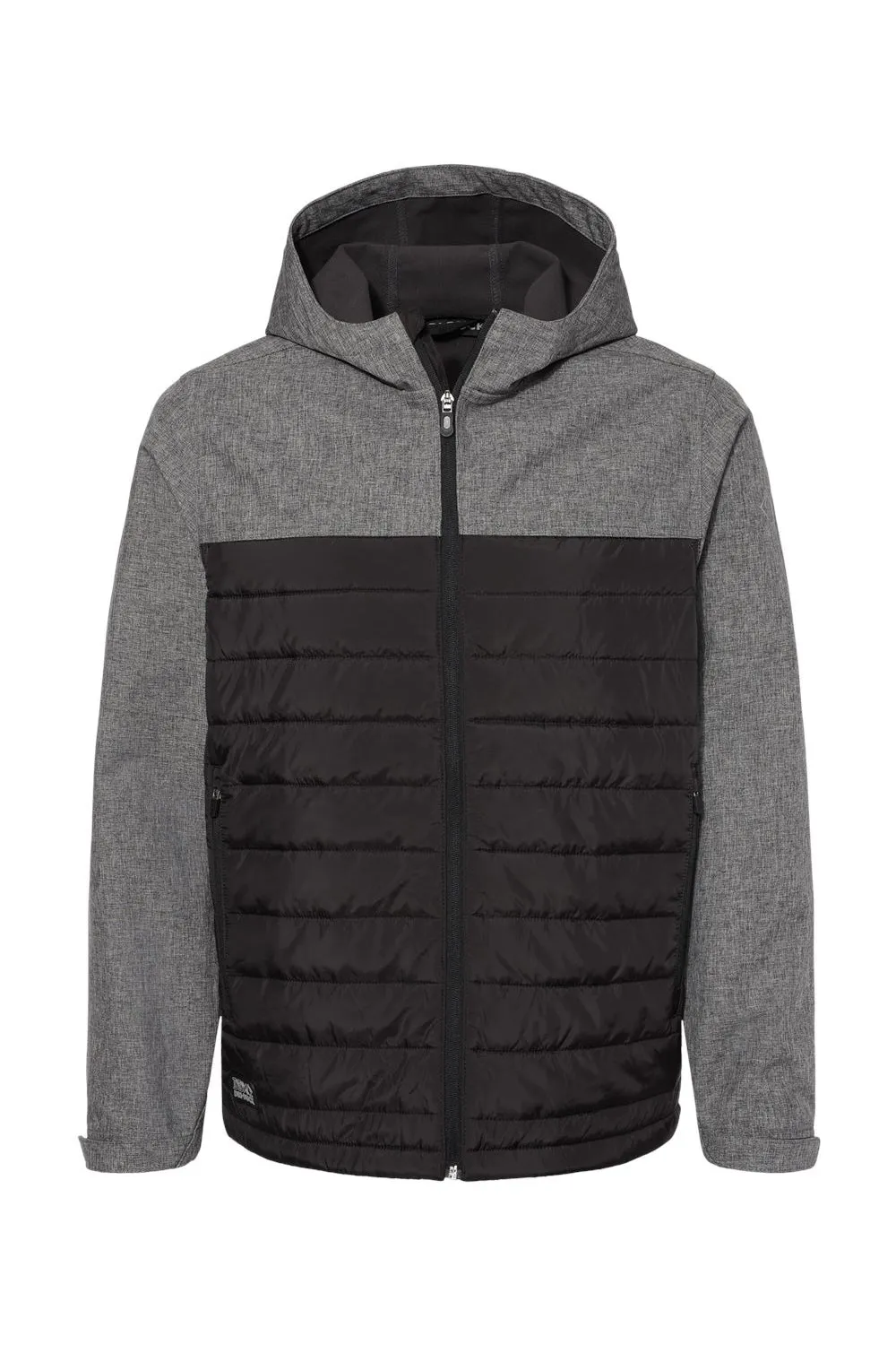 Dri Duck Mens Pinnacle Water Resistant Puffer Full Zip Hooded Jacket - Heather Black/Black