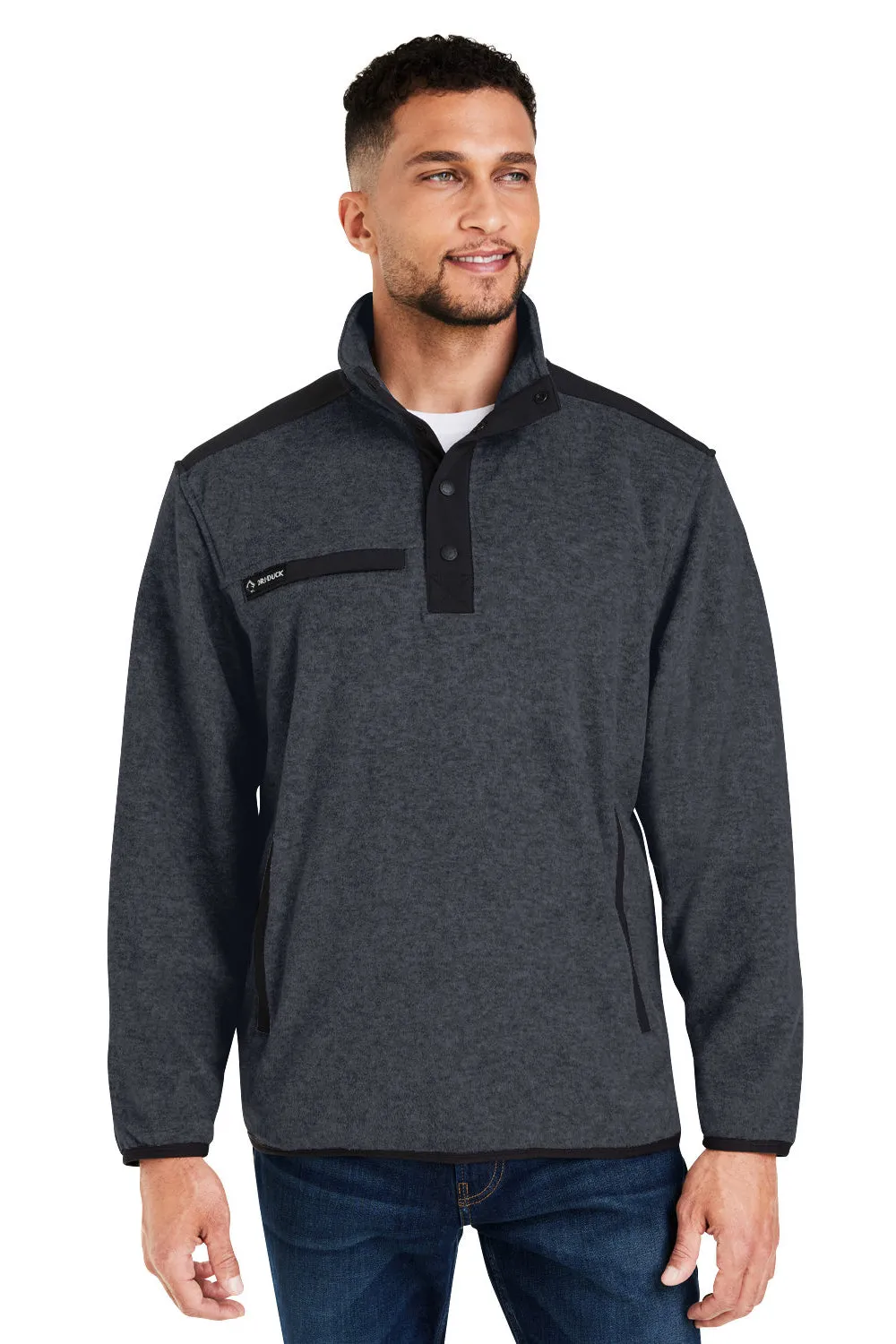Dri Duck Mens Ranger Melange UPF 50  Fleece Sweatshirt w/ Pockets - Charcoal Grey