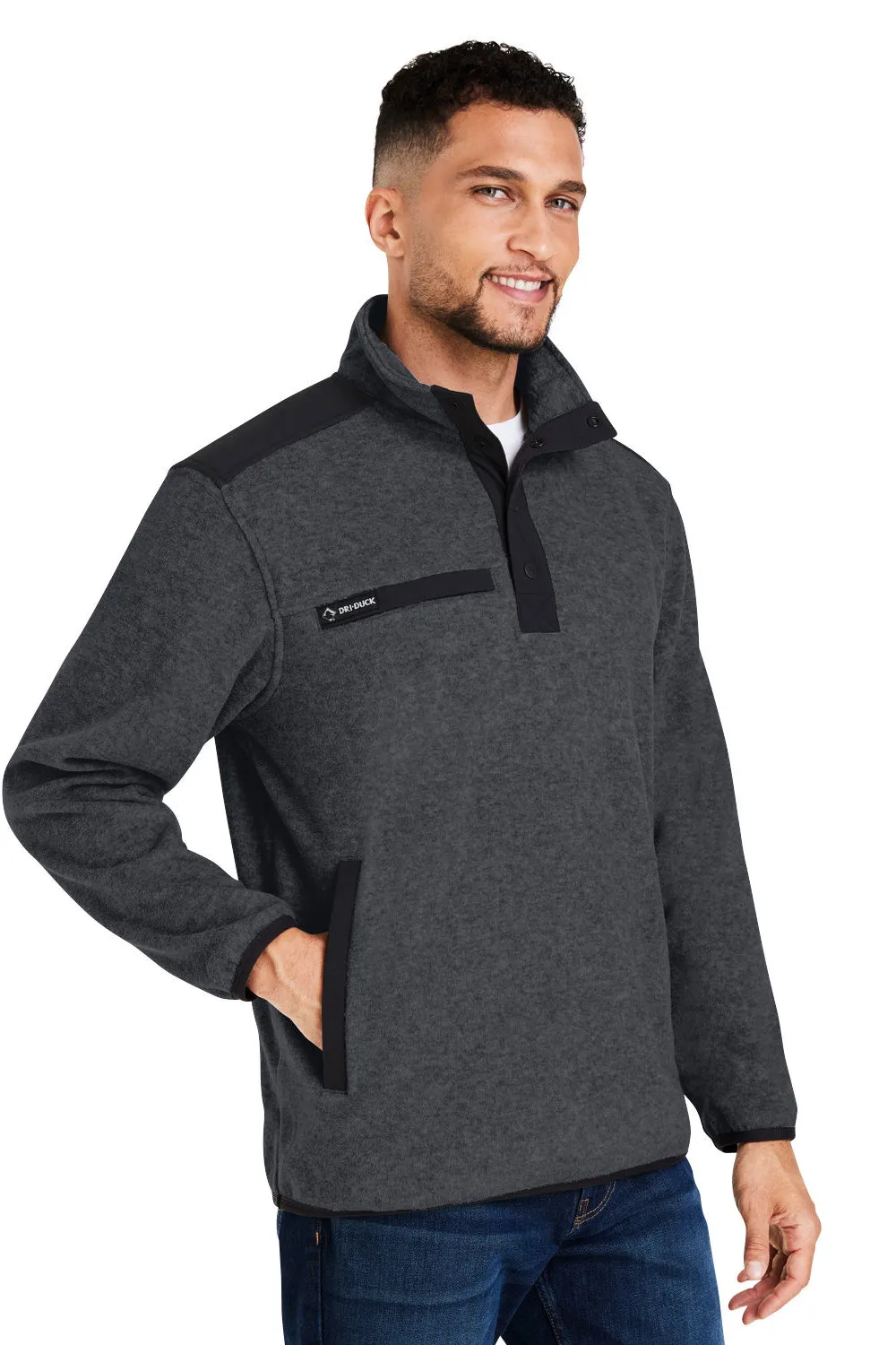Dri Duck Mens Ranger Melange UPF 50  Fleece Sweatshirt w/ Pockets - Charcoal Grey