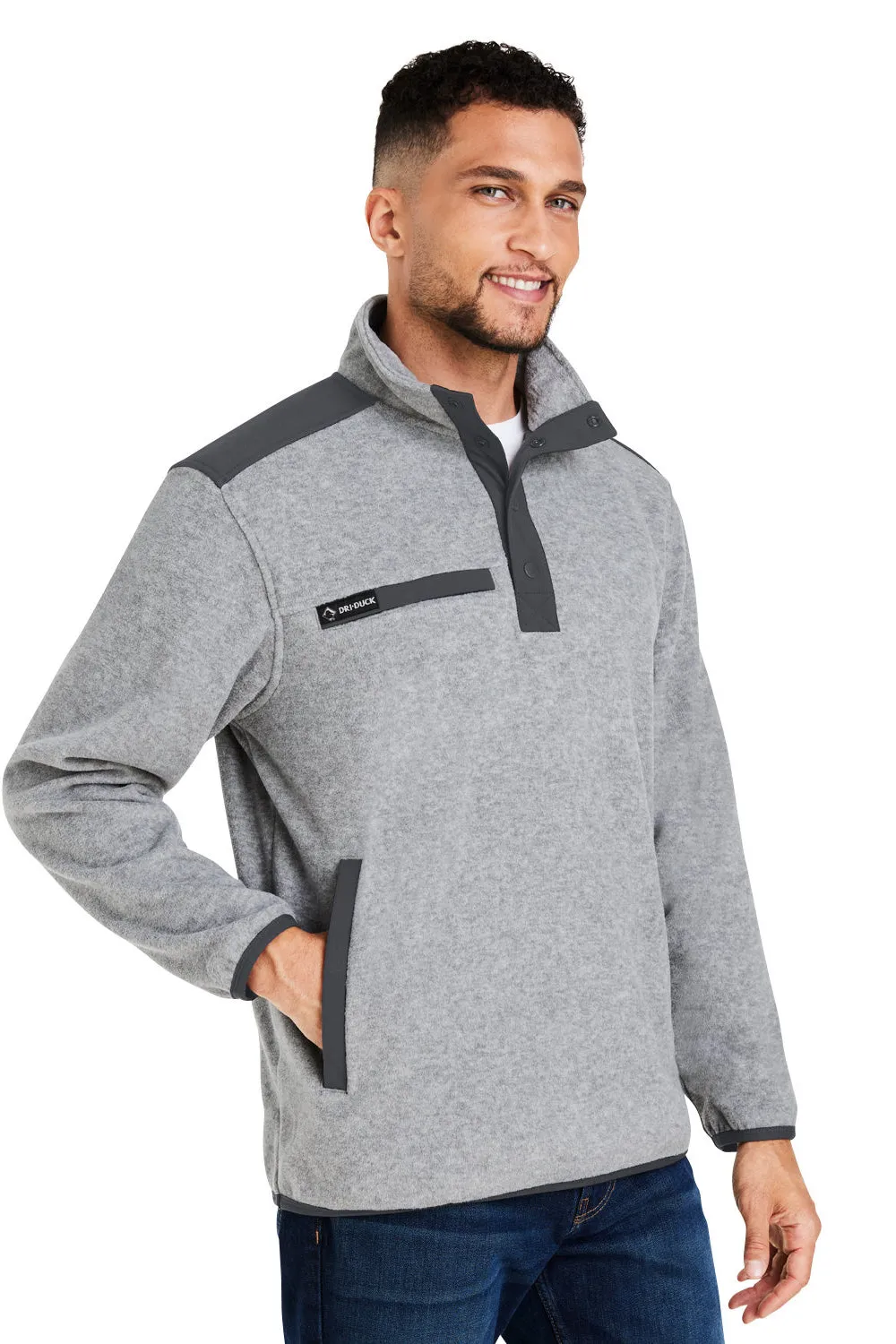 Dri Duck Mens Ranger Melange UPF 50  Fleece Sweatshirt w/ Pockets - Platinum Grey