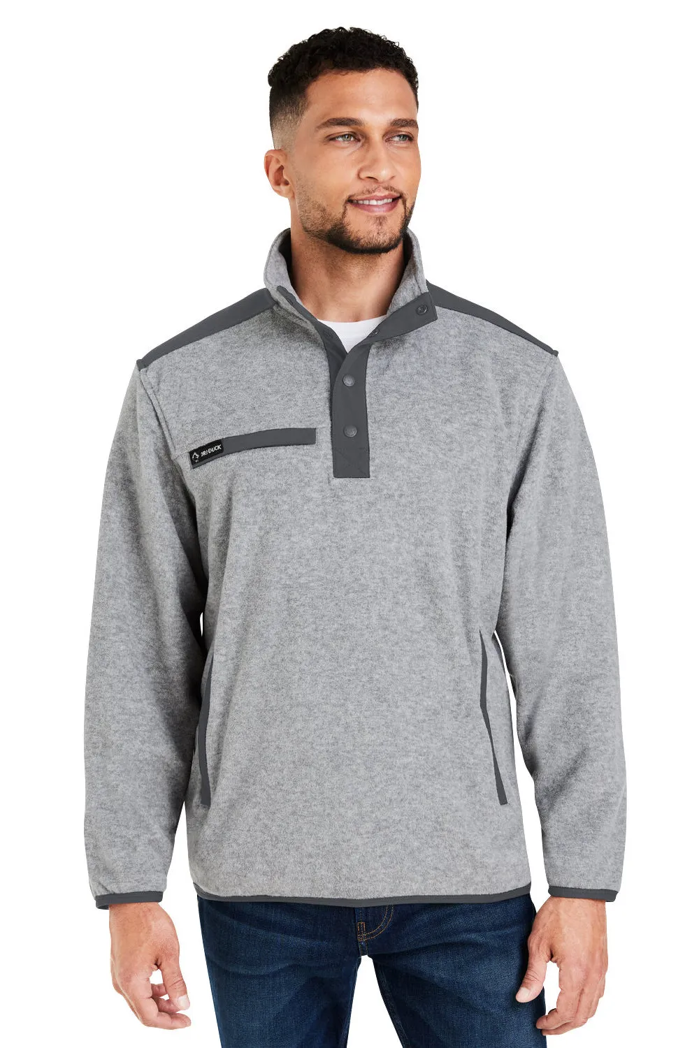 Dri Duck Mens Ranger Melange UPF 50  Fleece Sweatshirt w/ Pockets - Platinum Grey
