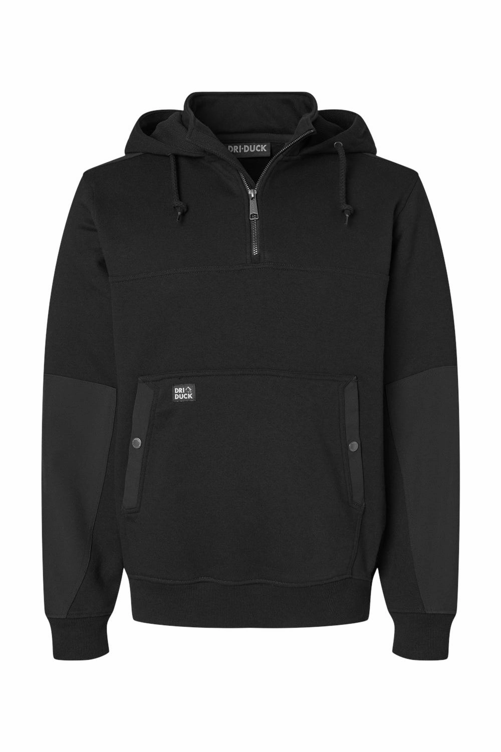 Dri Duck Mens Mission Fleece Water Resistant 1/4 Zip Hooded Sweatshirt Hoodie w/ Pouch Pocket - Black