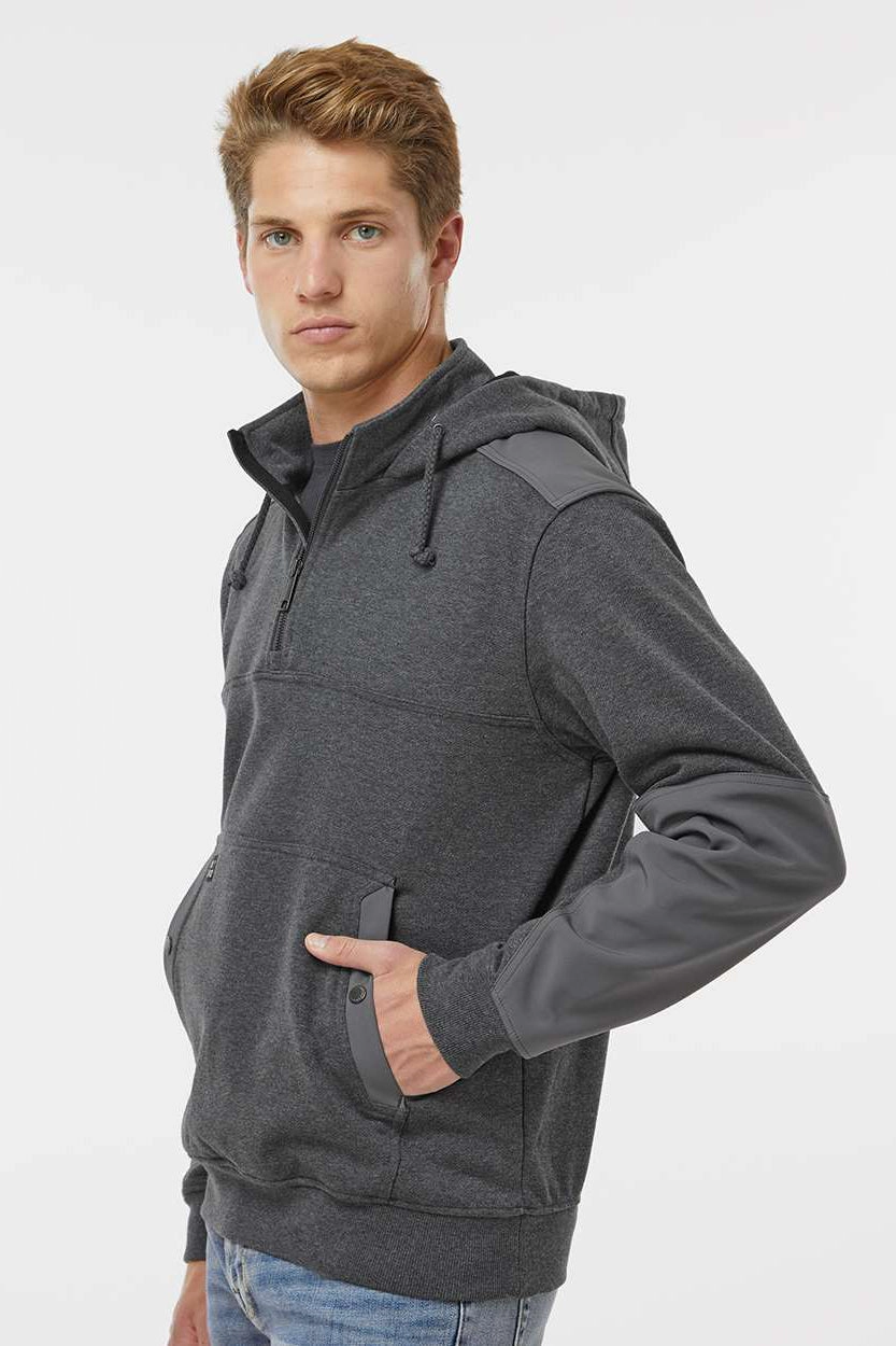Dri Duck Mens Mission Fleece Water Resistant 1/4 Zip Hooded Sweatshirt Hoodie w/ Pouch Pocket - Dark Oxford Grey