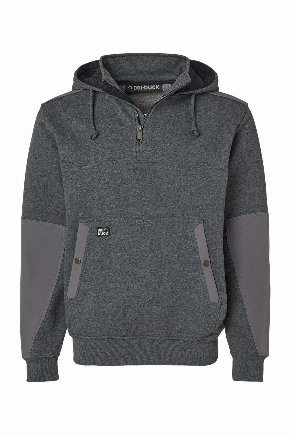 Dri Duck Mens Mission Fleece Water Resistant 1/4 Zip Hooded Sweatshirt Hoodie w/ Pouch Pocket - Dark Oxford Grey