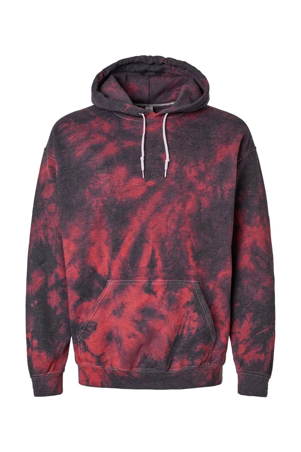 Dyenomite Mens Blended Tie Dyed Hooded Sweatshirt Hoodie w/ Pouch Pocket - Black/Red Crystal - Closeout