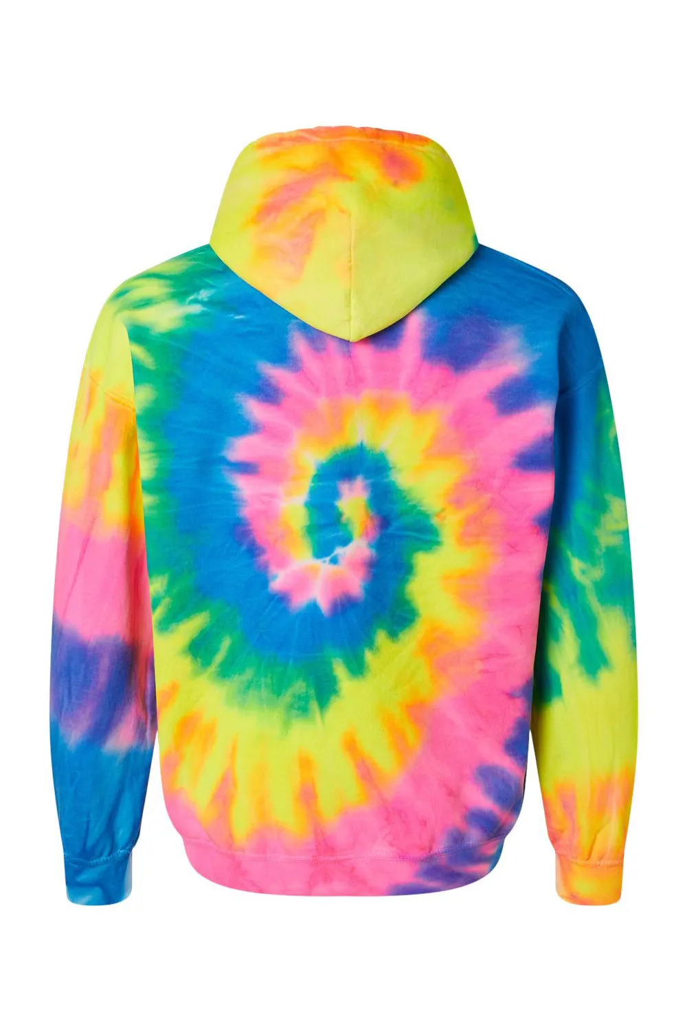 Dyenomite Mens Blended Tie Dyed Hooded Sweatshirt Hoodie w/ Pouch Pocket - Flo Rainbow - Closeout