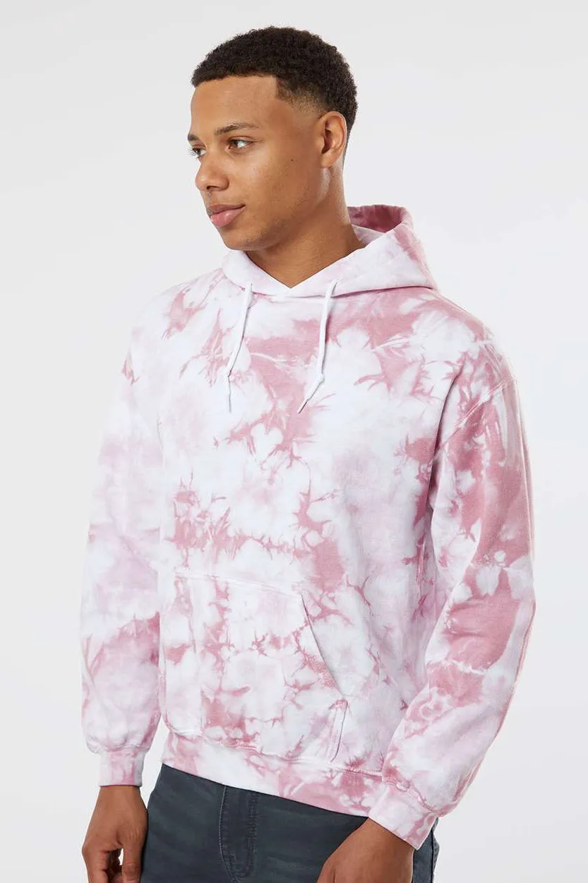 Dyenomite Mens Blended Tie Dyed Hooded Sweatshirt Hoodie w/ Pouch Pocket - Rose Crystal - Closeout