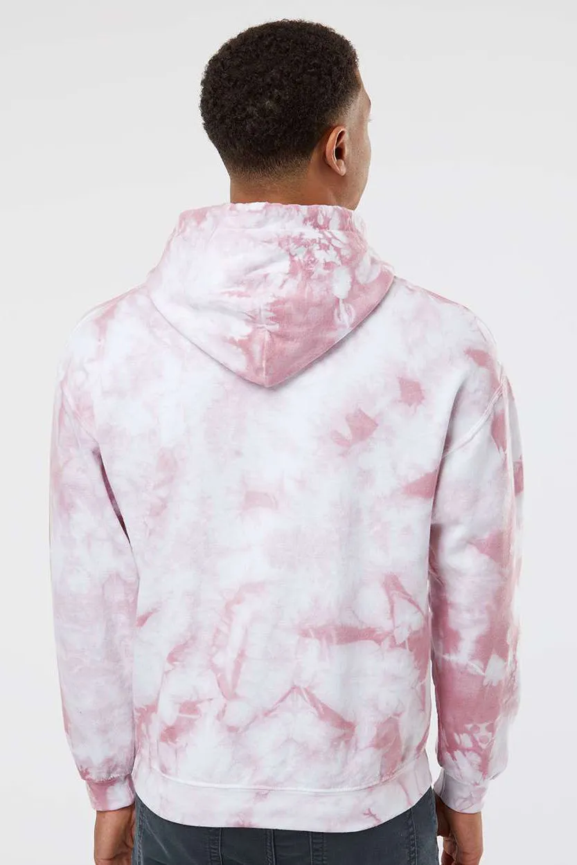 Dyenomite Mens Blended Tie Dyed Hooded Sweatshirt Hoodie w/ Pouch Pocket - Rose Crystal - Closeout