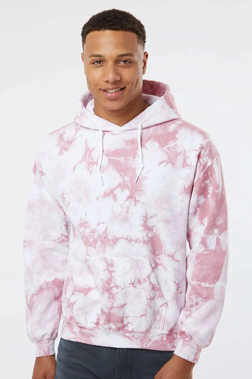Dyenomite Mens Blended Tie Dyed Hooded Sweatshirt Hoodie w/ Pouch Pocket - Rose Crystal - Closeout