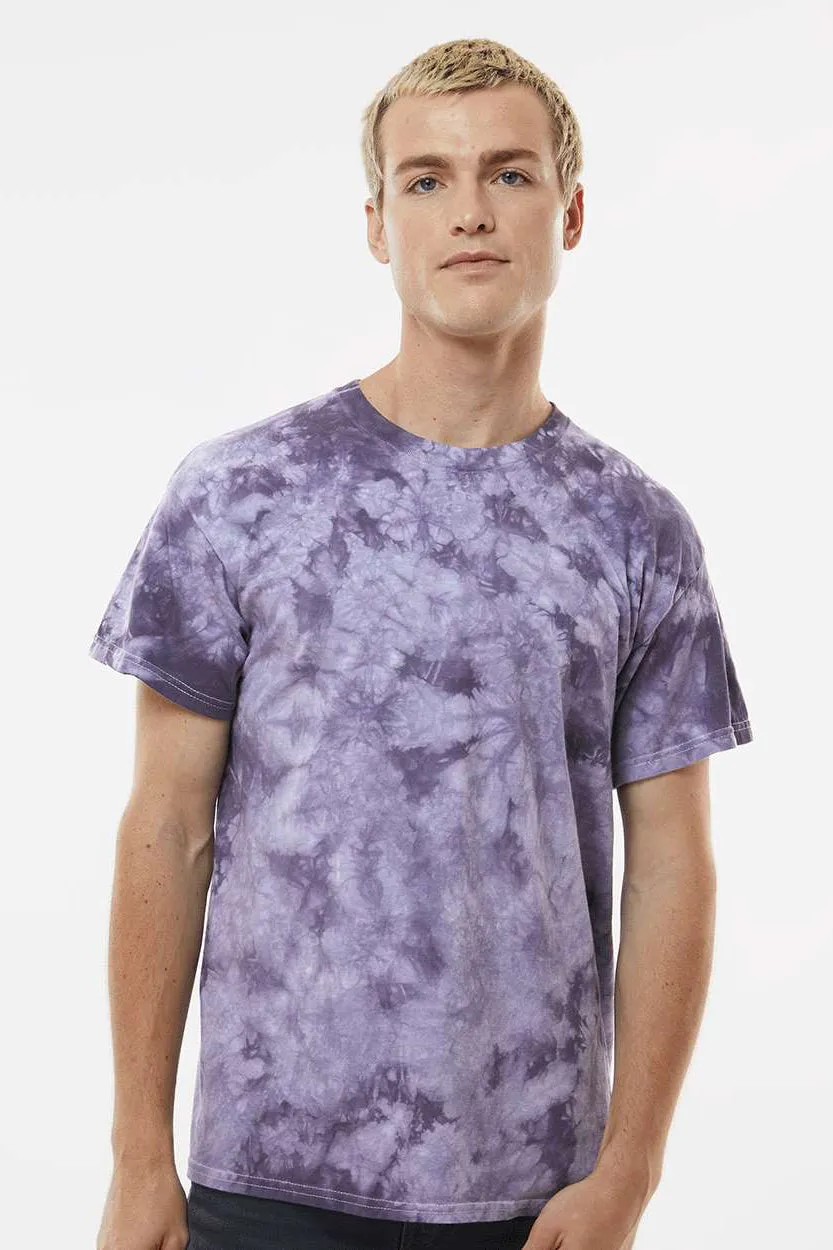 Dyenomite Mens Crystal Tie Dyed Short Sleeve Crewneck T-Shirt - Blackberry - Closeout