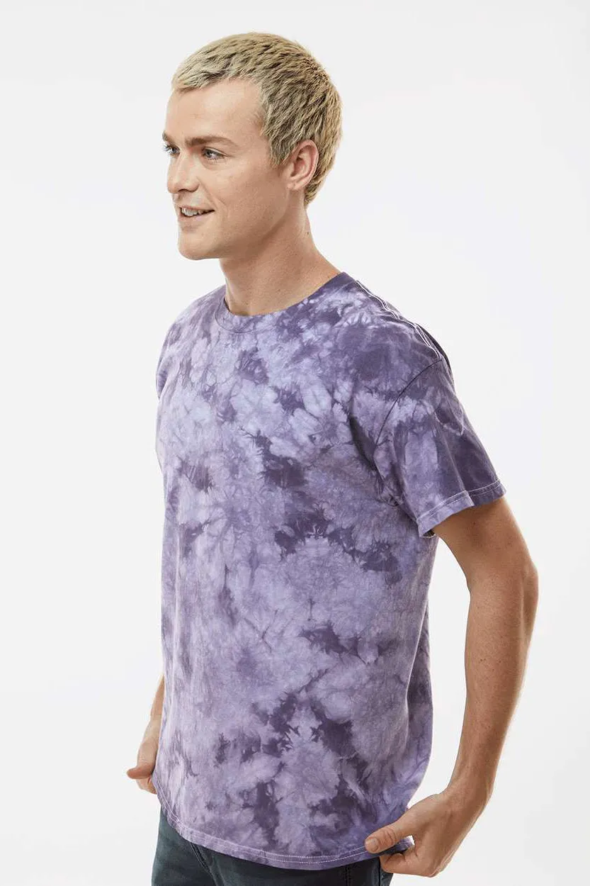 Dyenomite Mens Crystal Tie Dyed Short Sleeve Crewneck T-Shirt - Blackberry - Closeout