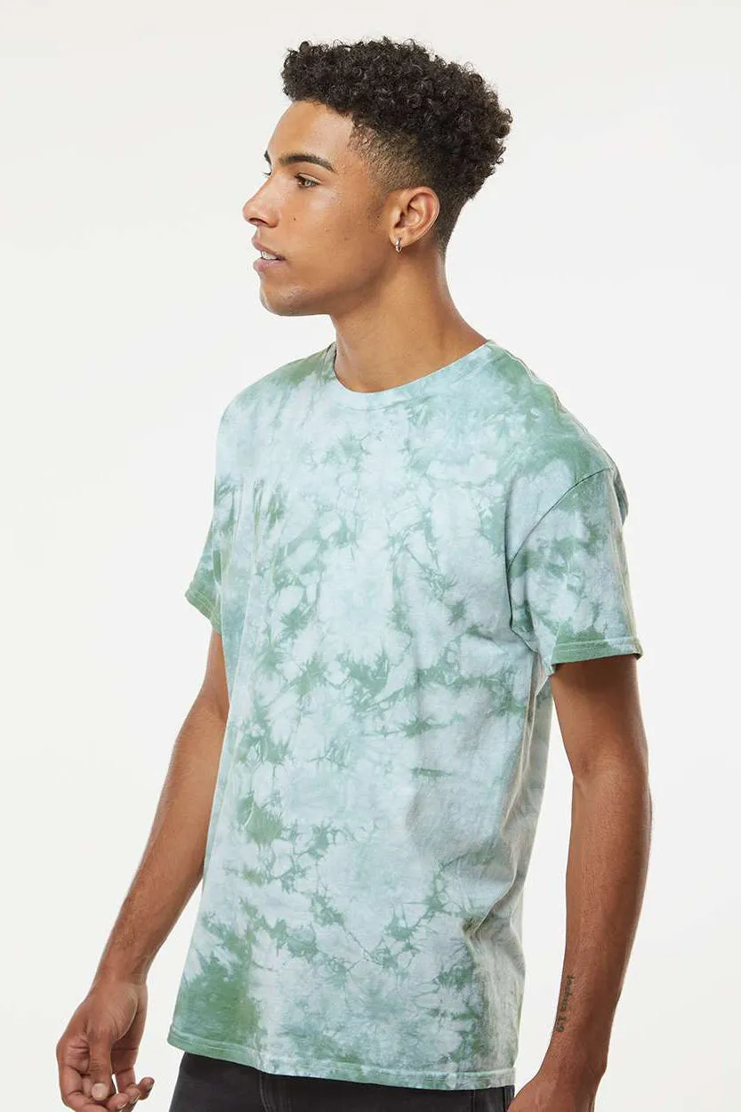Dyenomite Mens Crystal Tie Dyed Short Sleeve Crewneck T-Shirt - Moss - Closeout