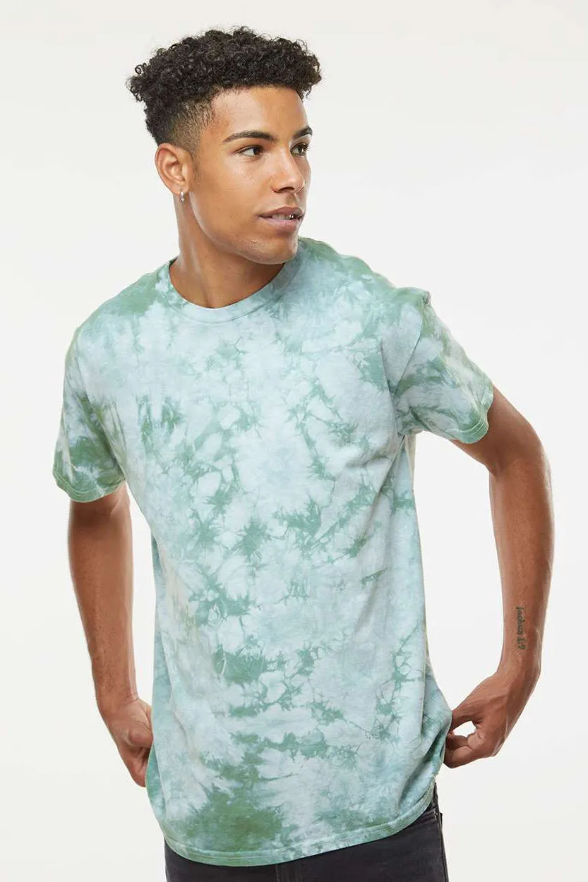 Dyenomite Mens Crystal Tie Dyed Short Sleeve Crewneck T-Shirt - Moss - Closeout