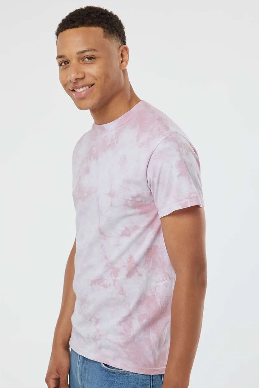 Dyenomite Mens Crystal Tie Dyed Short Sleeve Crewneck T-Shirt - Rose - Closeout