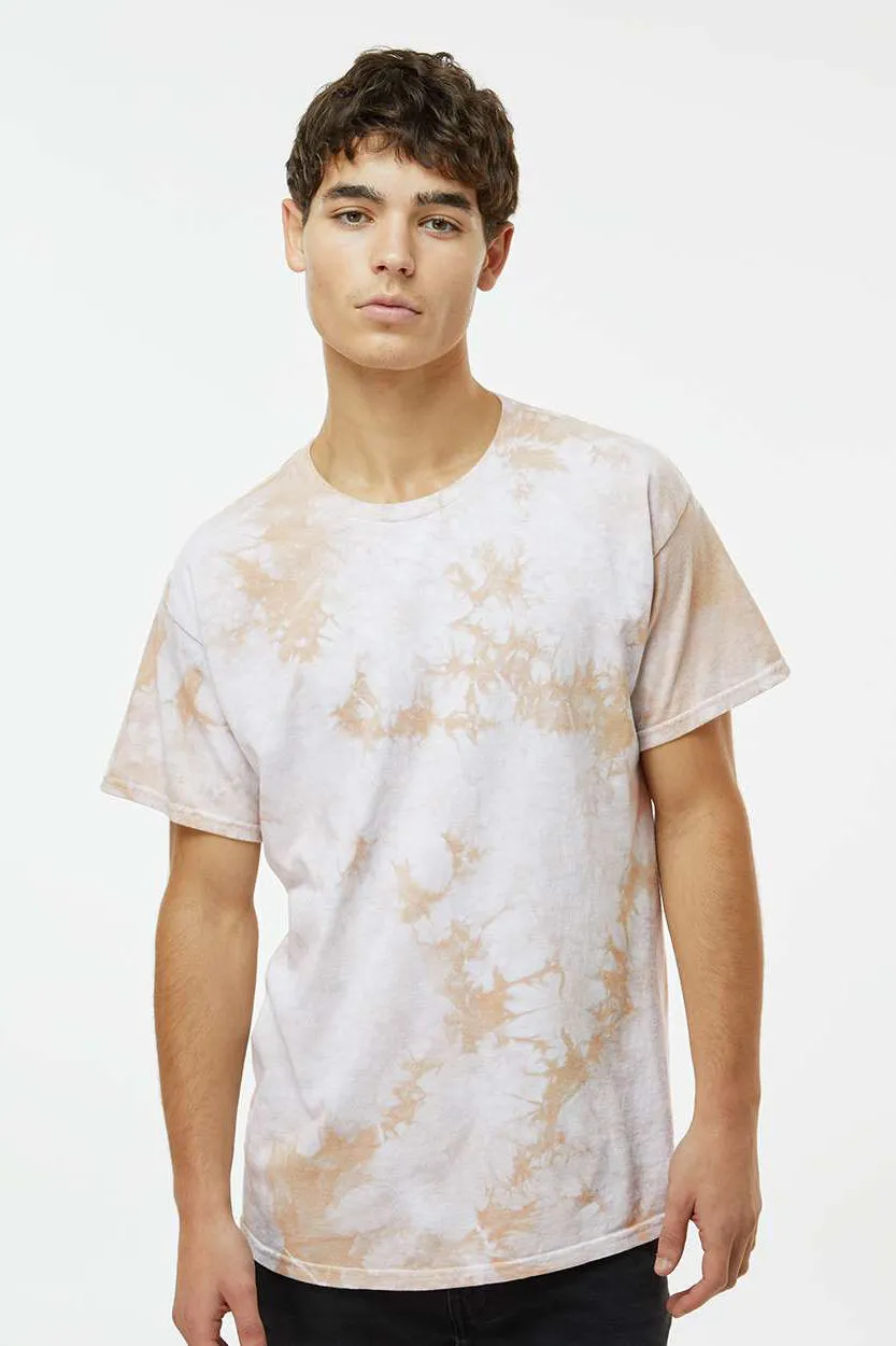 Dyenomite Mens Crystal Tie Dyed Short Sleeve Crewneck T-Shirt - Sand - Closeout