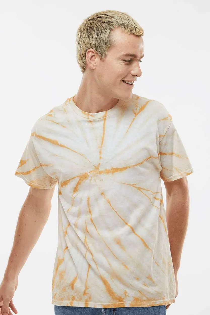 Dyenomite Mens Cyclone Pinwheel Tie Dyed Short Sleeve Crewneck T-Shirt - Honey - Closeout