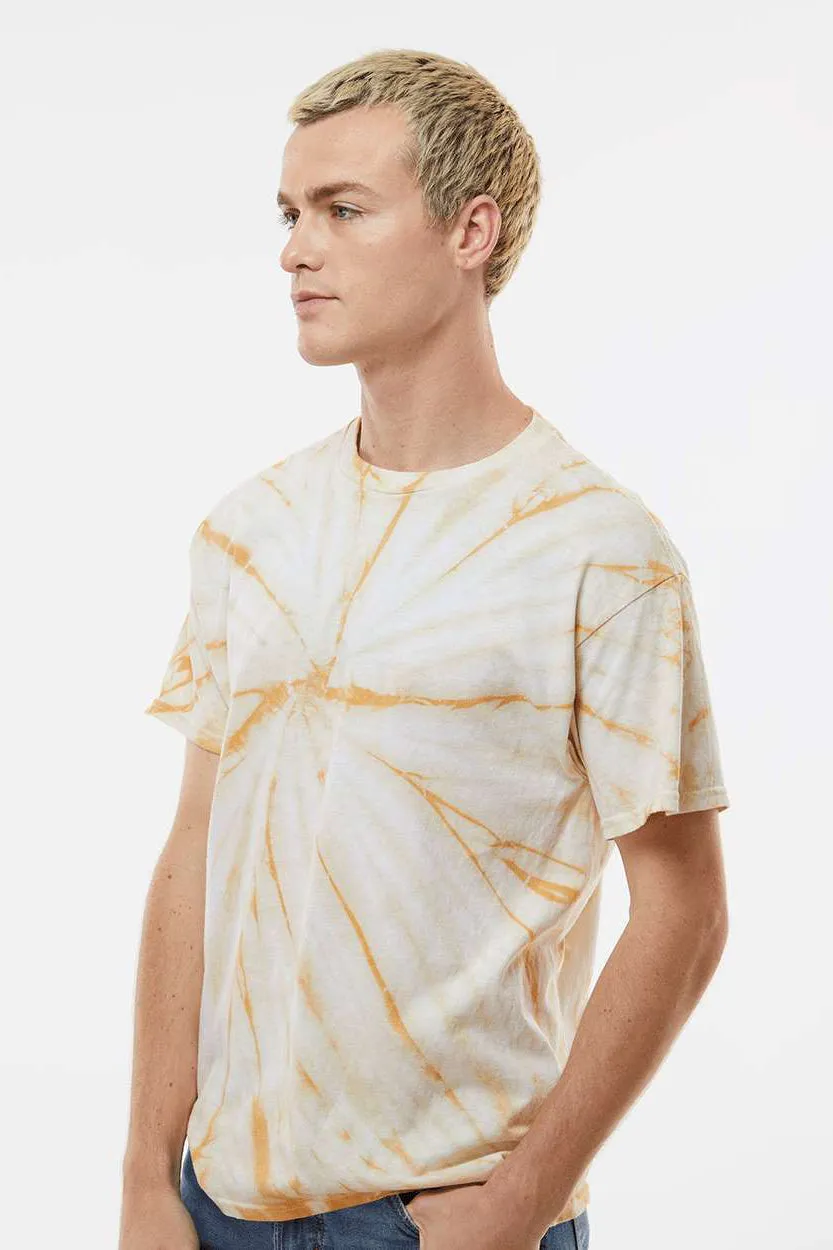 Dyenomite Mens Cyclone Pinwheel Tie Dyed Short Sleeve Crewneck T-Shirt - Honey - Closeout