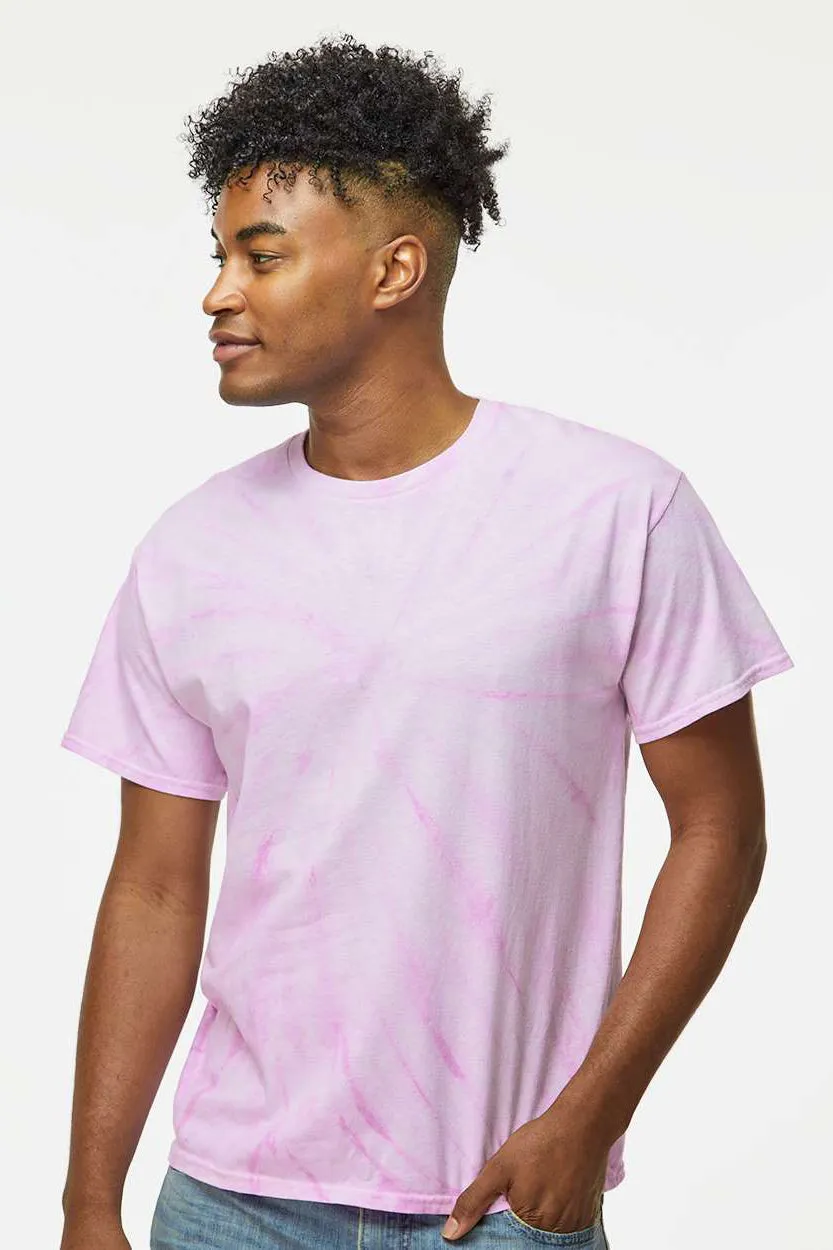 Dyenomite Mens Cyclone Pinwheel Tie Dyed Short Sleeve Crewneck T-Shirt - Lilac - Closeout