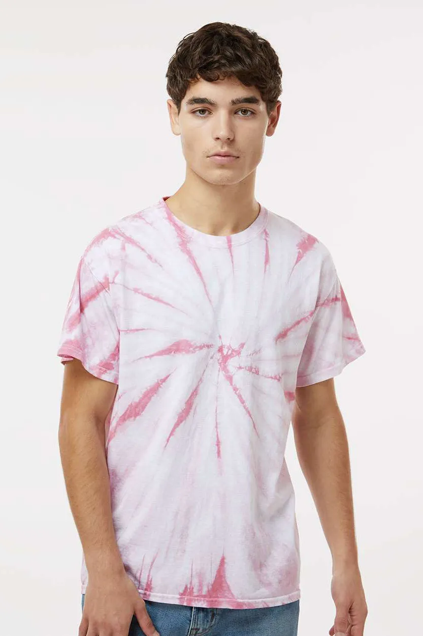 Dyenomite Mens Cyclone Pinwheel Tie Dyed Short Sleeve Crewneck T-Shirt - Rose - Closeout