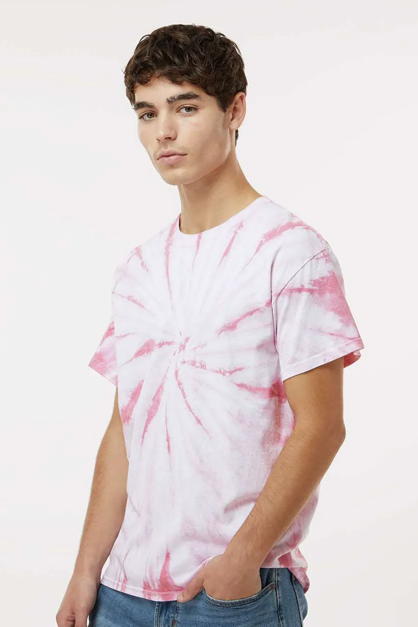 Dyenomite Mens Cyclone Pinwheel Tie Dyed Short Sleeve Crewneck T-Shirt - Rose - Closeout