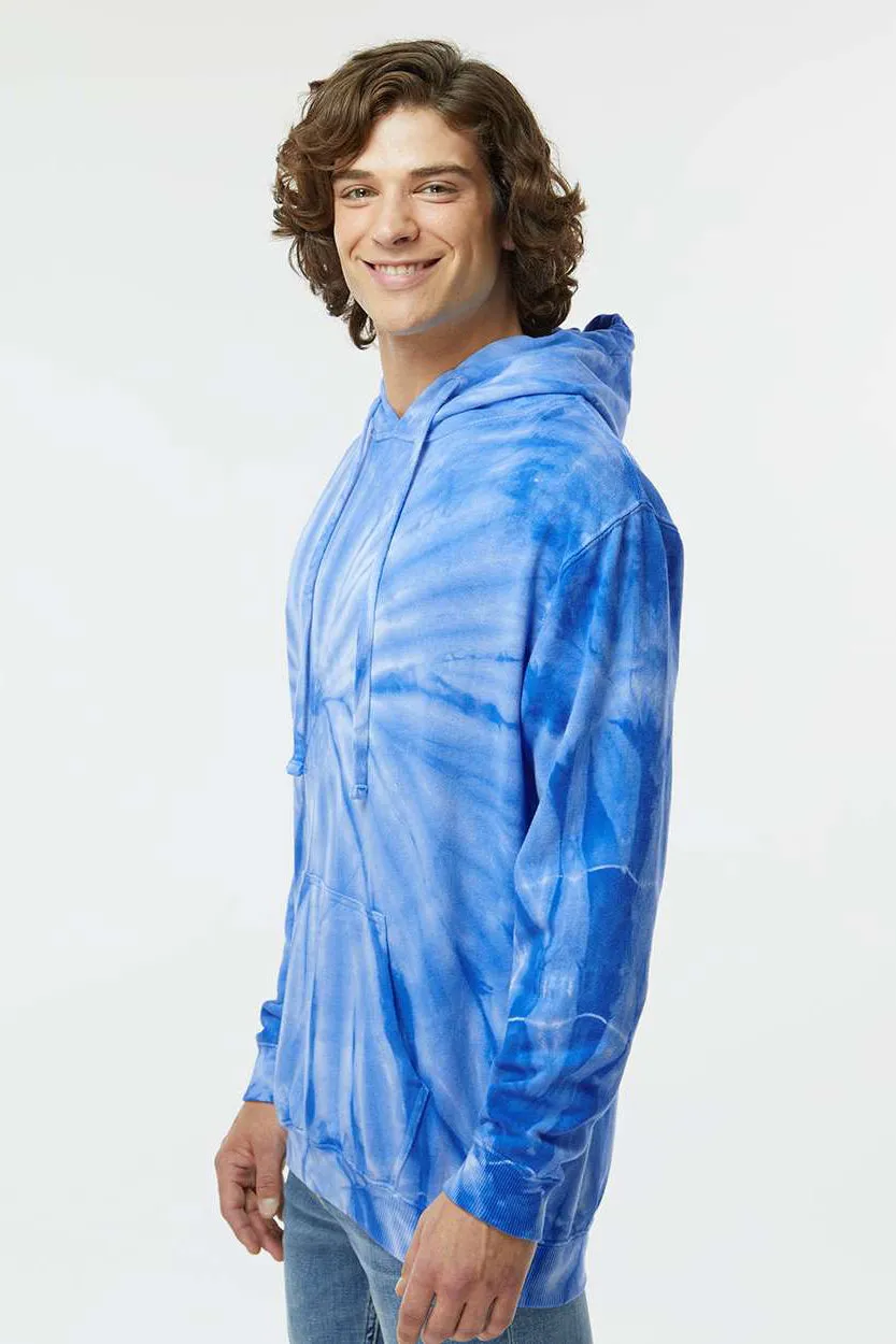 Dyenomite Mens Cyclone Tie Dyed Hooded Sweatshirt Hoodie w/ Pouch Pocket - Royal Blue