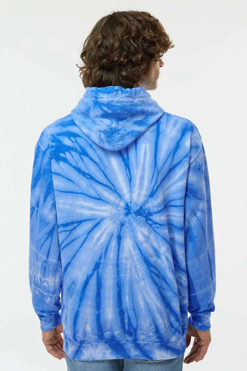 Dyenomite Mens Cyclone Tie Dyed Hooded Sweatshirt Hoodie w/ Pouch Pocket - Royal Blue