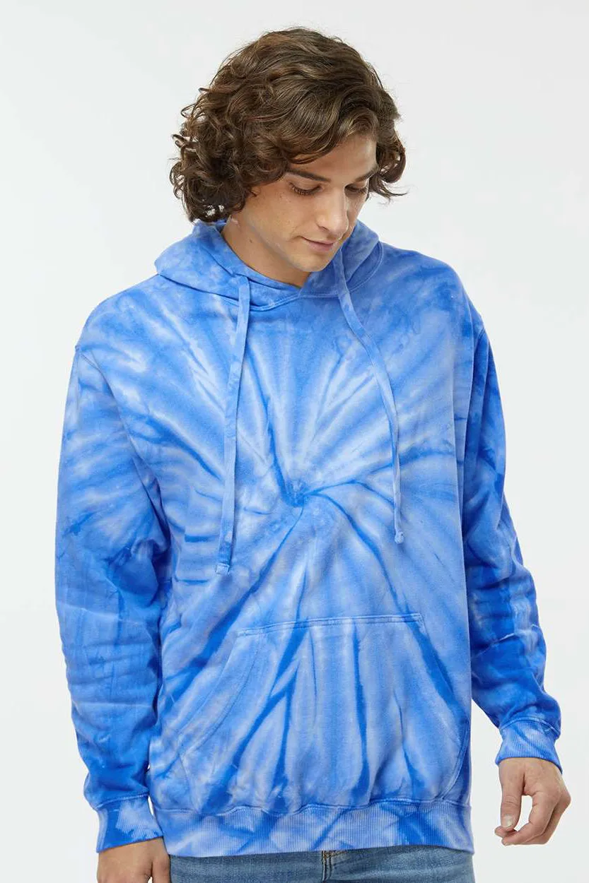 Dyenomite Mens Cyclone Tie Dyed Hooded Sweatshirt Hoodie w/ Pouch Pocket - Royal Blue