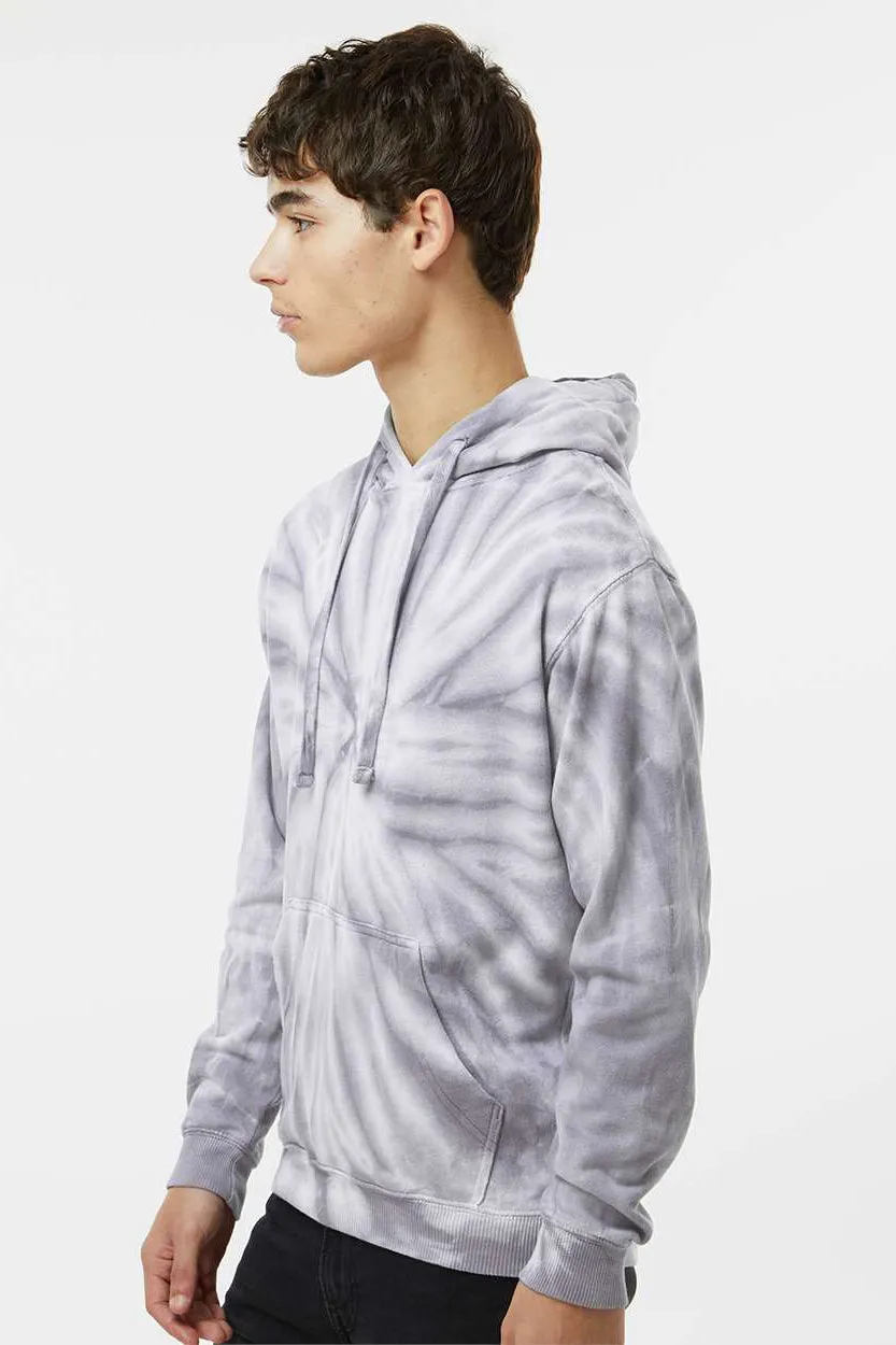 Dyenomite Mens Cyclone Tie Dyed Hooded Sweatshirt Hoodie w/ Pouch Pocket - Silver Grey - Closeout