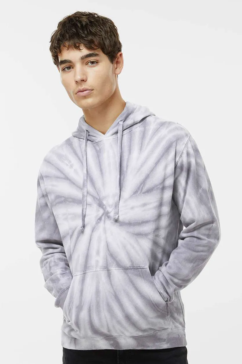 Dyenomite Mens Cyclone Tie Dyed Hooded Sweatshirt Hoodie w/ Pouch Pocket - Silver Grey - Closeout